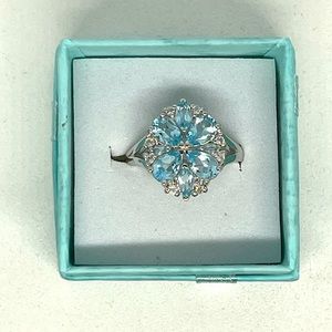 STERLING SILVER & SKY-BLUE TOPAZ VINTAGE STYLE COCKTAIL RING
